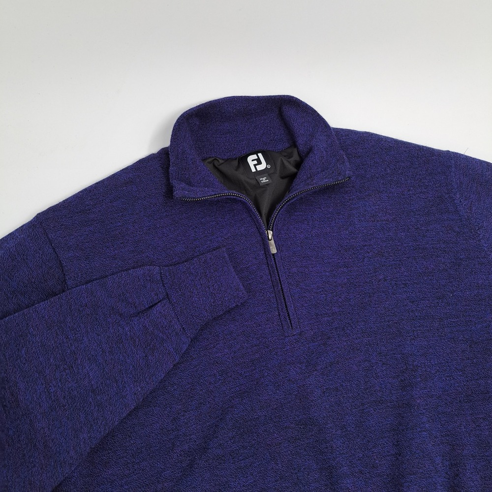 FootJoy 1/4 Zip Pullover Sweater Mens Large 100% Wool Purple Marled Lined Golf